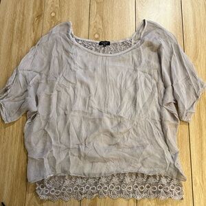 H Trend Elegant Sheer Lace Hem 100% Silk Top